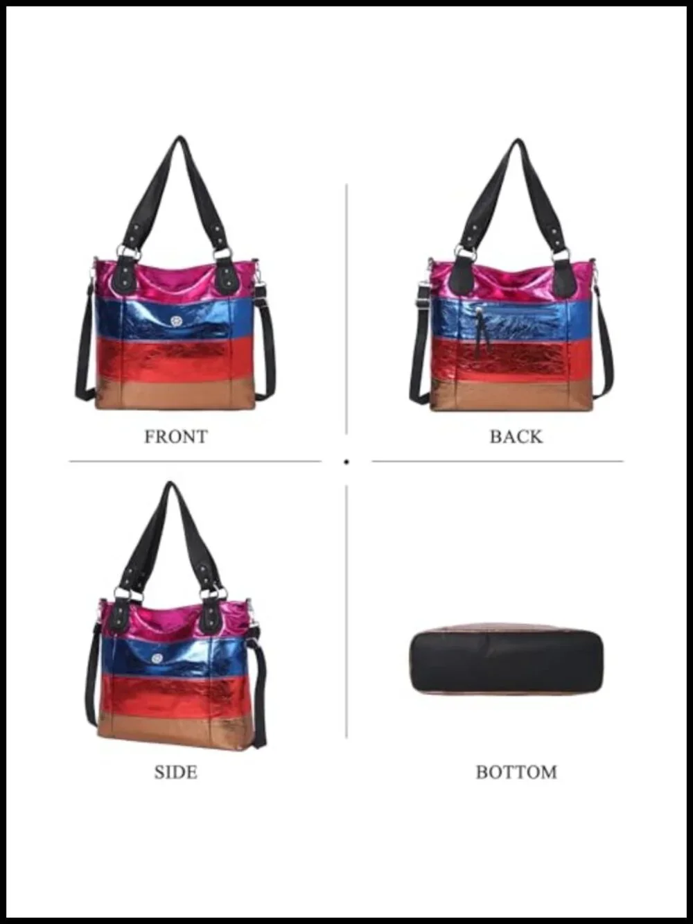 Vegan Leather Hobo Bag Crossbody Tote with Zipper Pockets